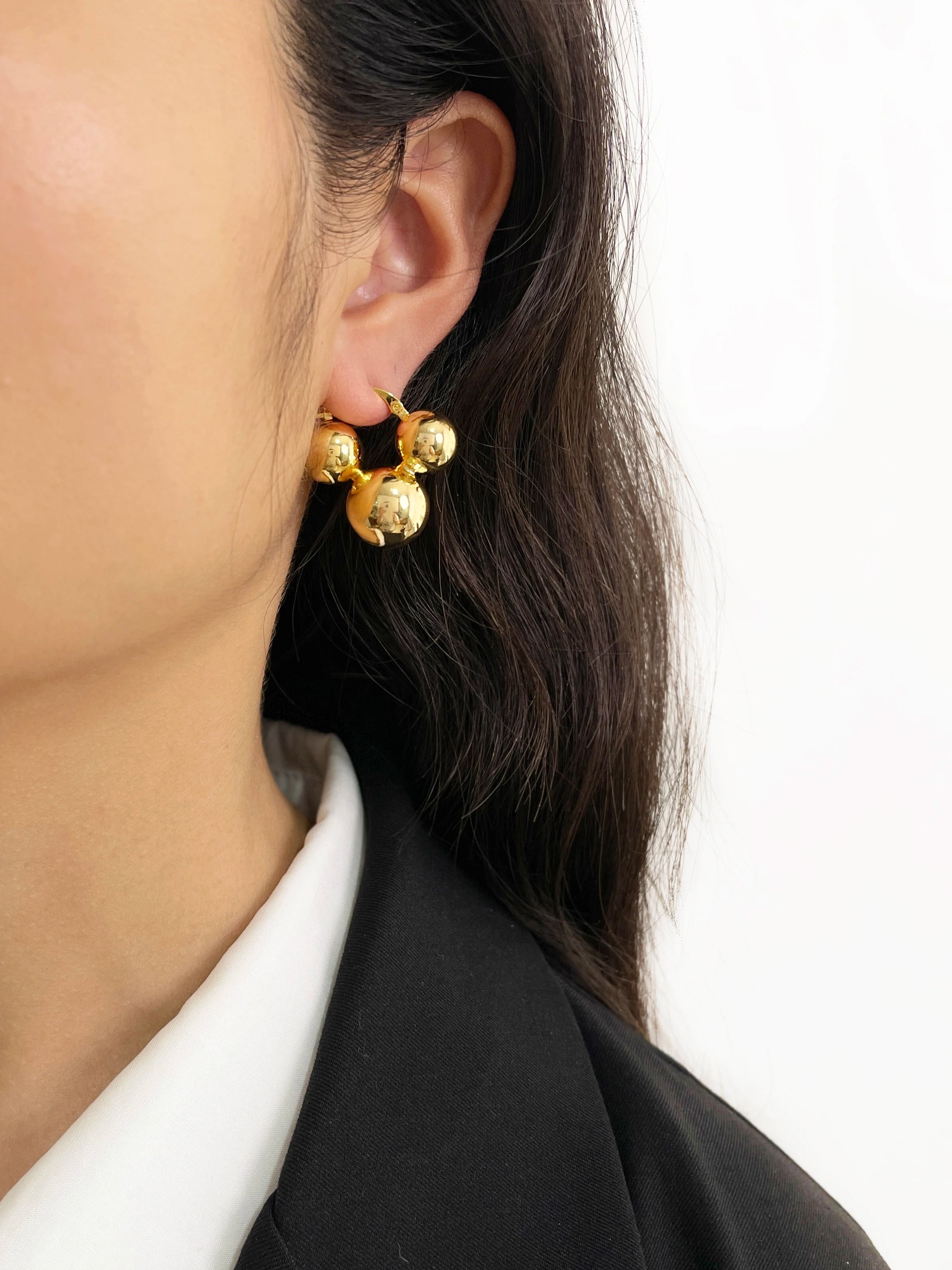 Chunky Triple Ball Hoop Earrings