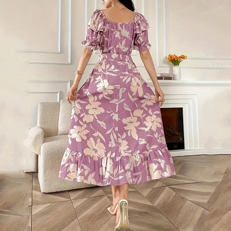 Puff Sleeve Printed Maxi Dress