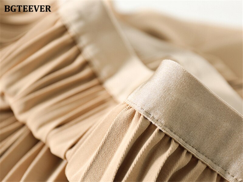 High Waist Pleated Midi Skirt