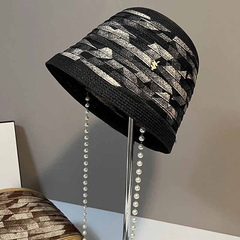 Straw Pearl Bucket Hat