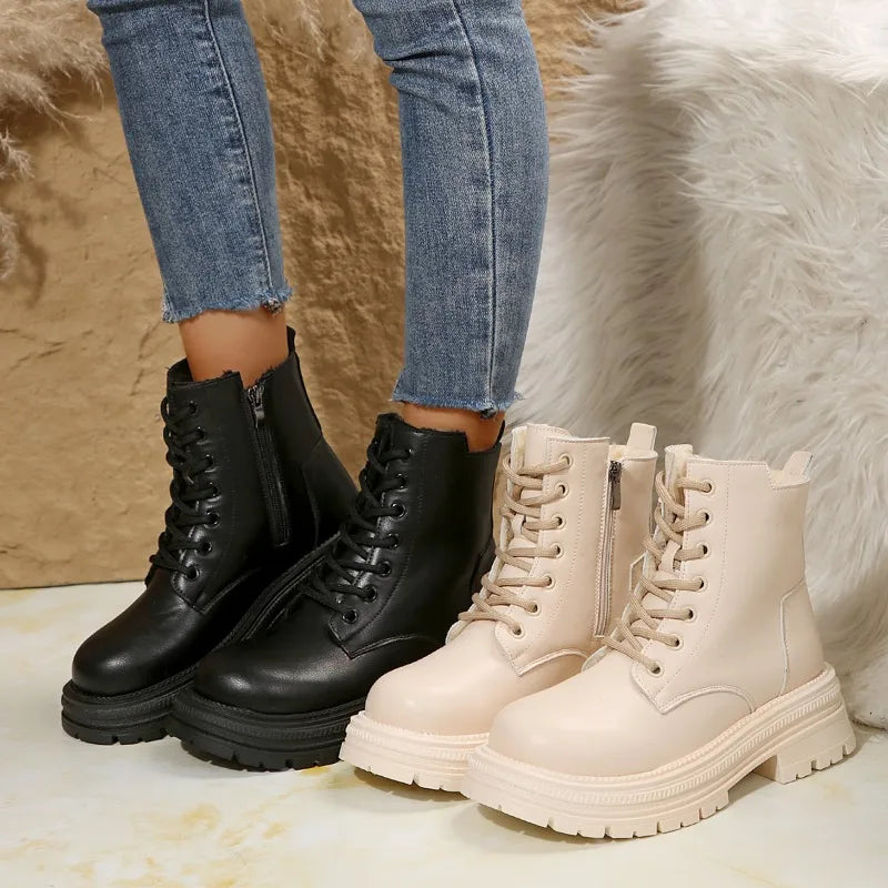 Thick Sole Ankle Combat Boots