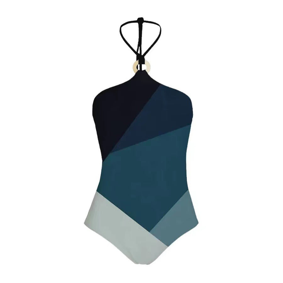 Color Block Halterneck Swimsuit