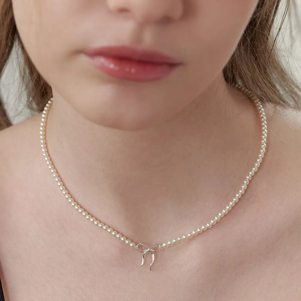 Copper Pearl Bow Necklace