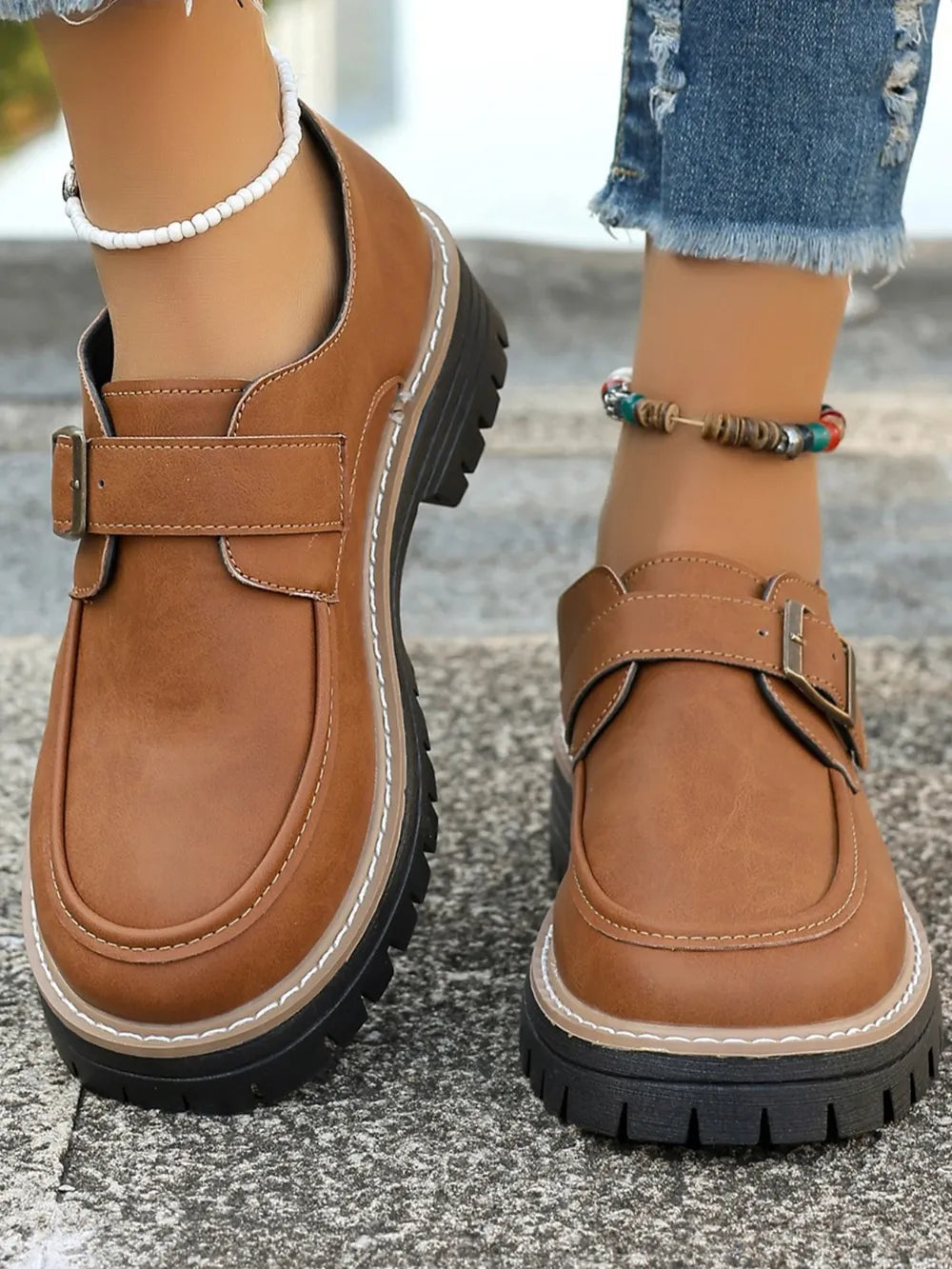 Round Toe Buckle Loafers