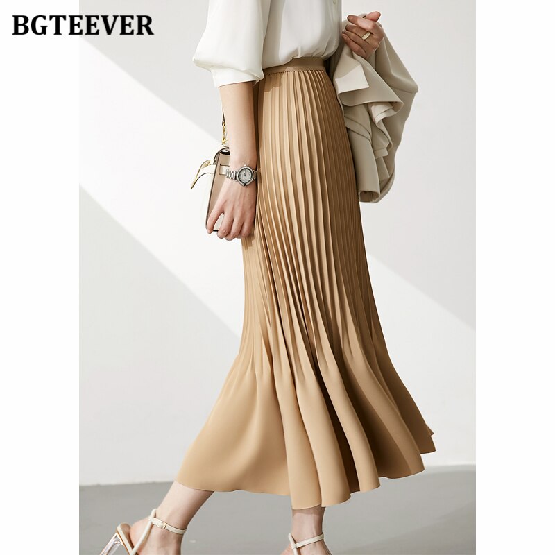 High Waist Pleated Midi Skirt