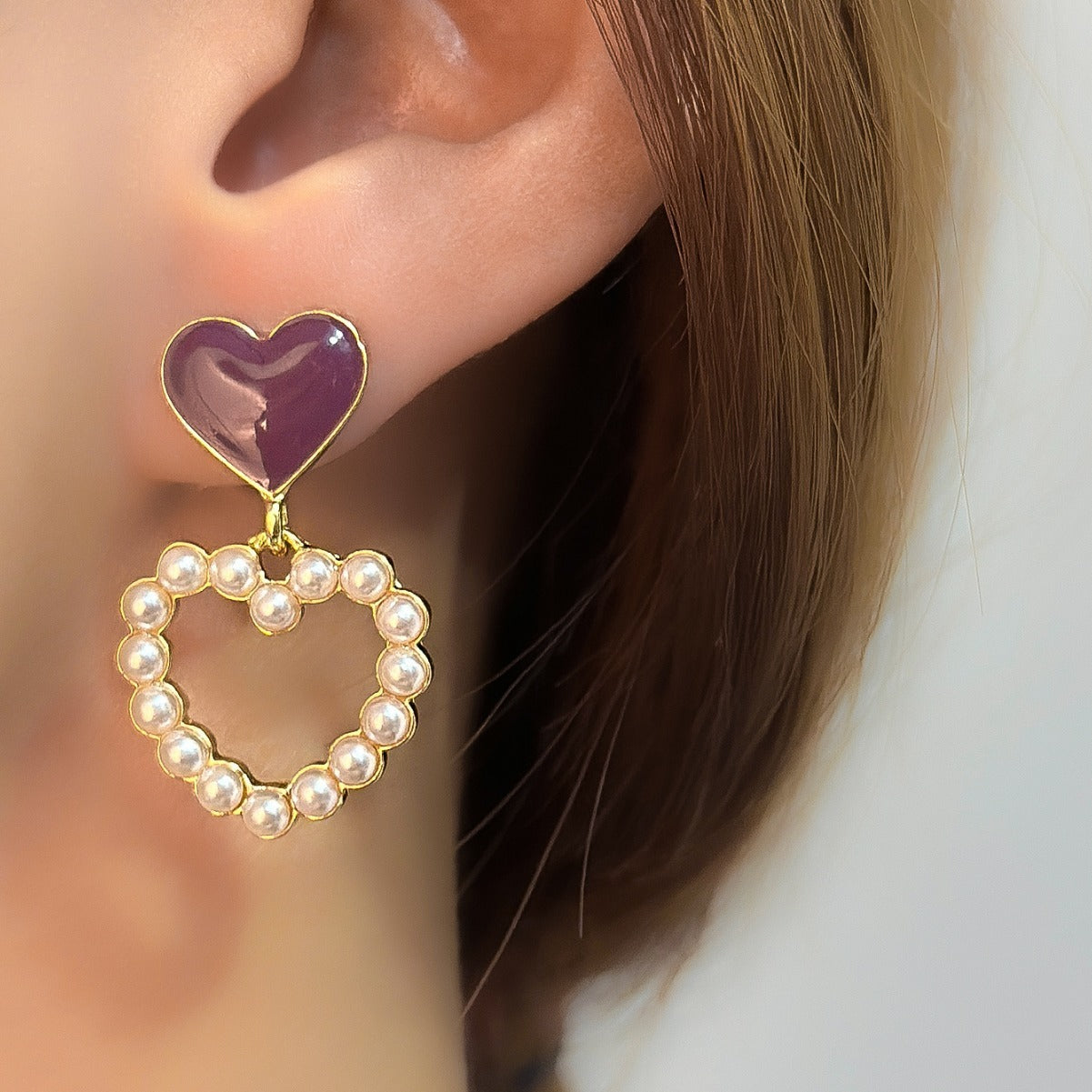 Peach Heart Pearl Earrings