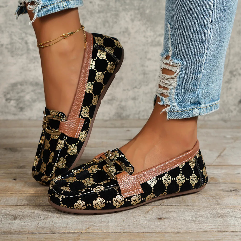 Floral PU Leather Loafers