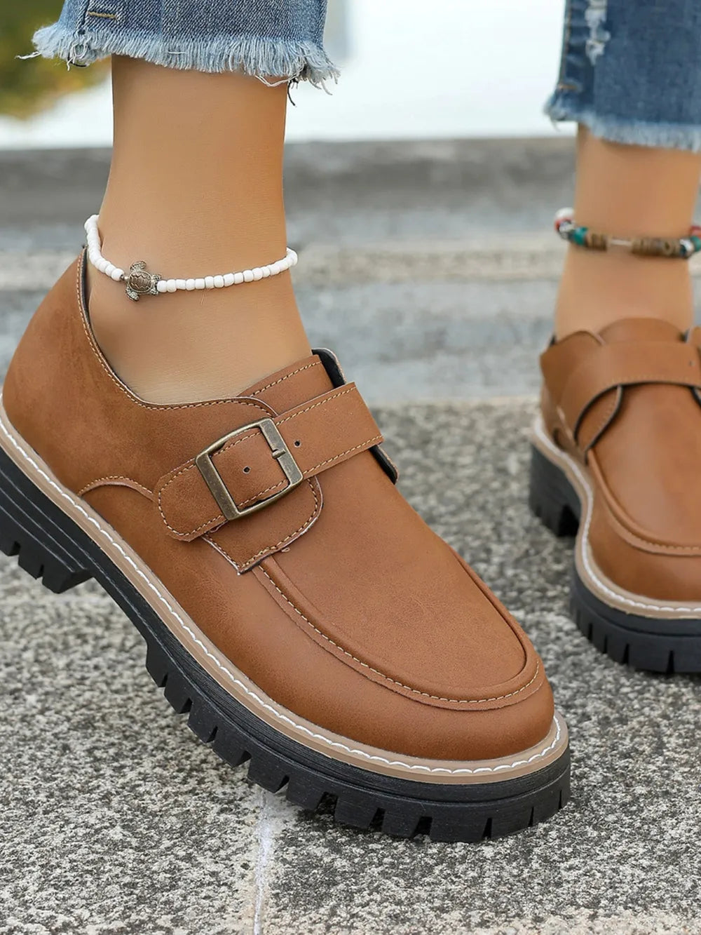 Round Toe Buckle Loafers