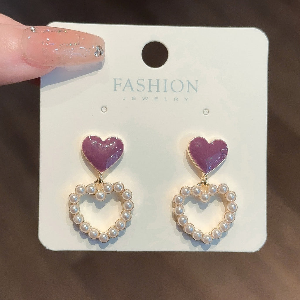 Peach Heart Pearl Earrings