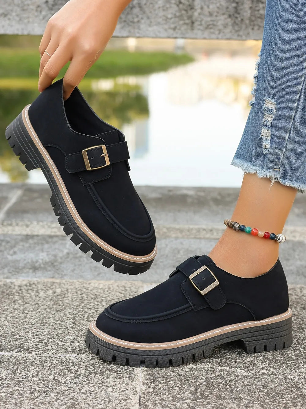 Round Toe Buckle Loafers