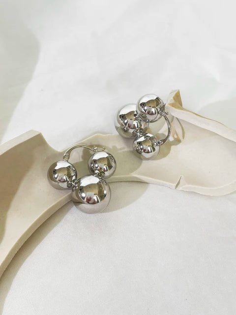 Chunky Triple Ball Hoop Earrings