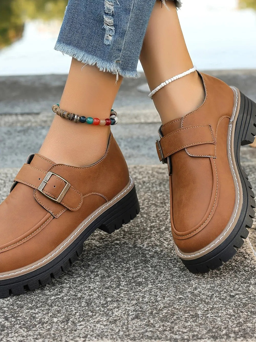 Round Toe Buckle Loafers