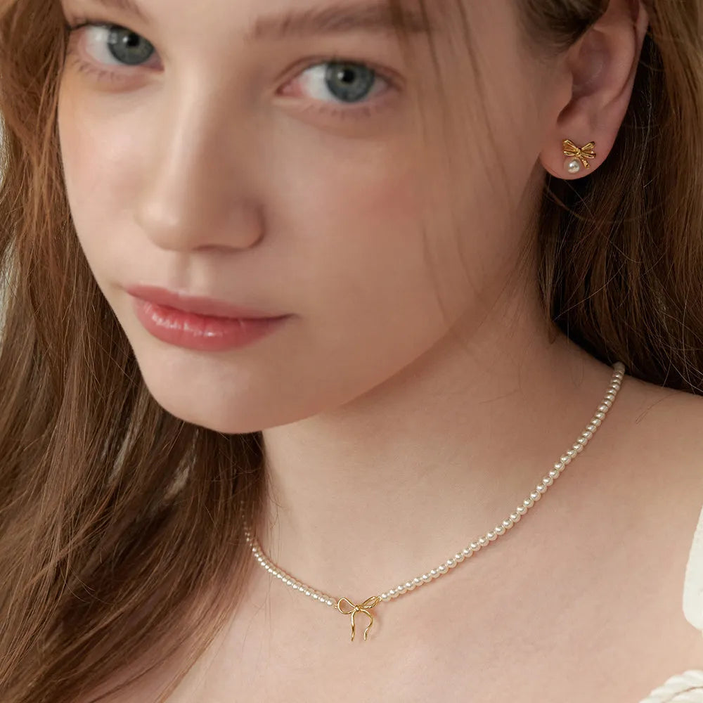 Copper Pearl Bow Necklace