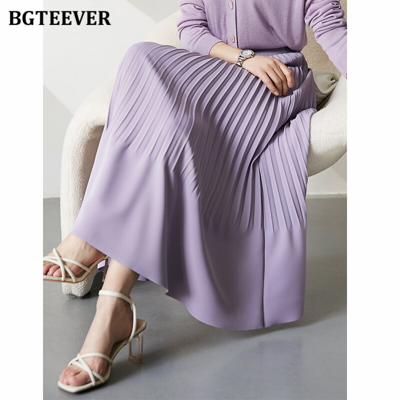 High Waist Pleated Midi Skirt