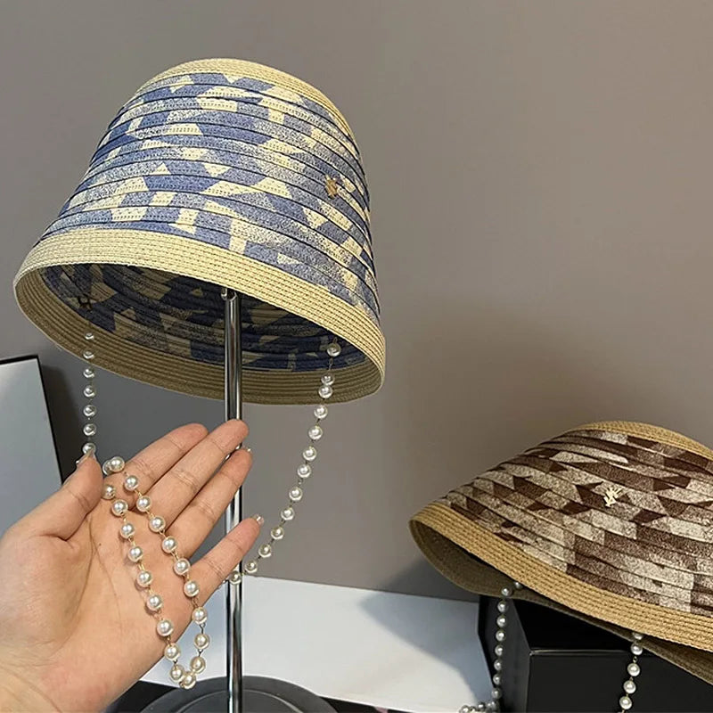 Straw Pearl Bucket Hat
