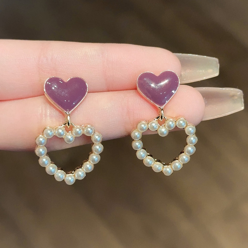 Peach Heart Pearl Earrings