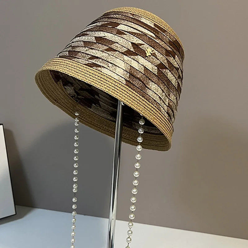 Straw Pearl Bucket Hat