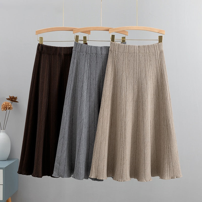Knitted Pleated A Line Skirt