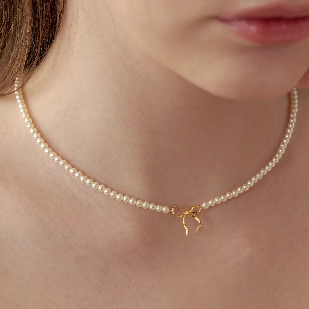 Copper Pearl Bow Necklace