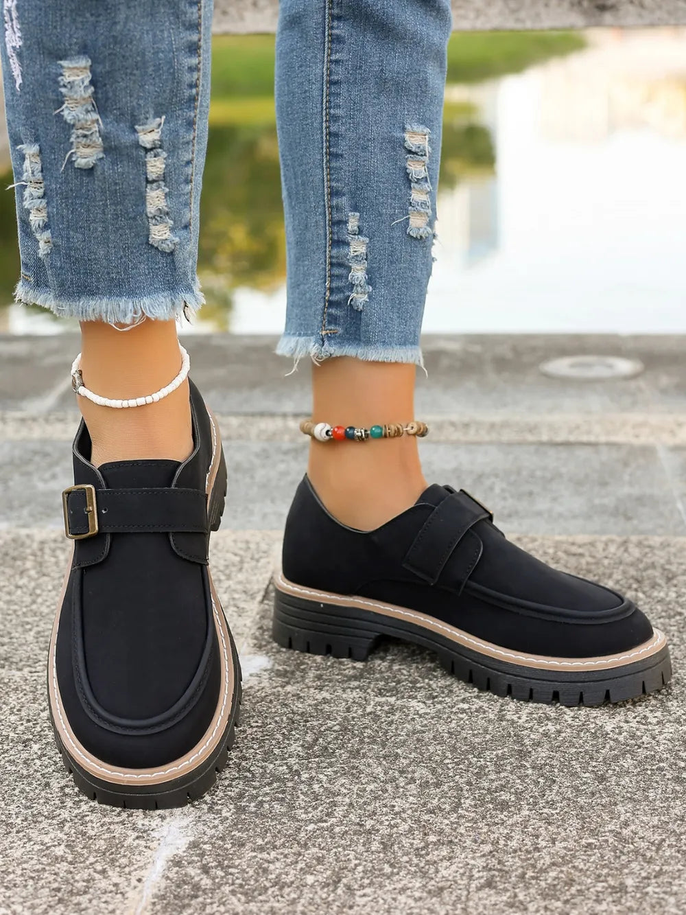Round Toe Buckle Loafers