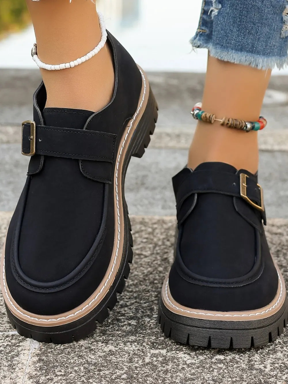 Round Toe Buckle Loafers