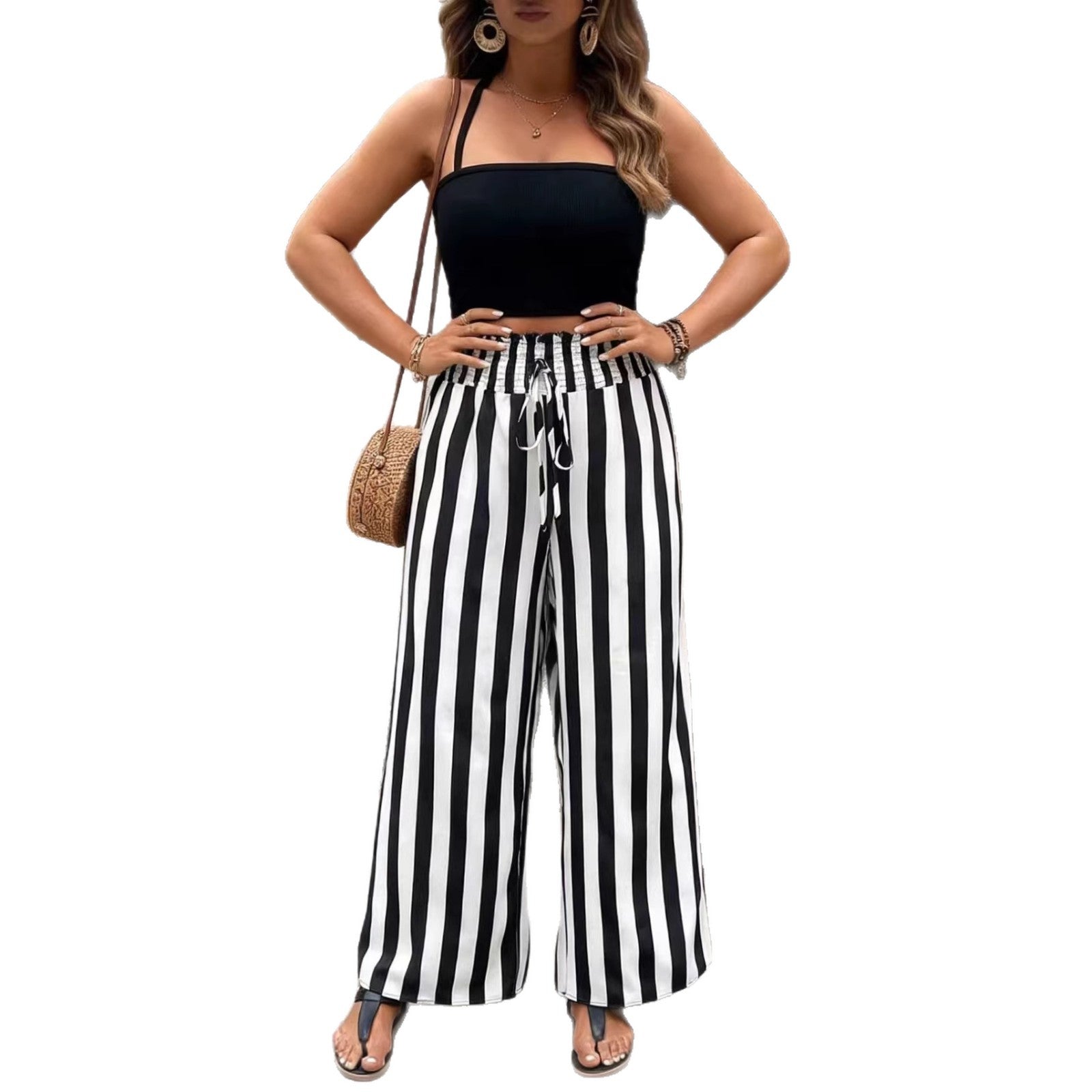 Striped Wide Leg Linen Pants