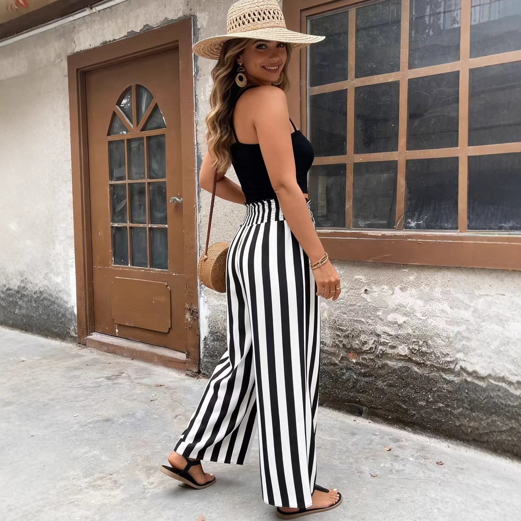 Striped Wide Leg Linen Pants