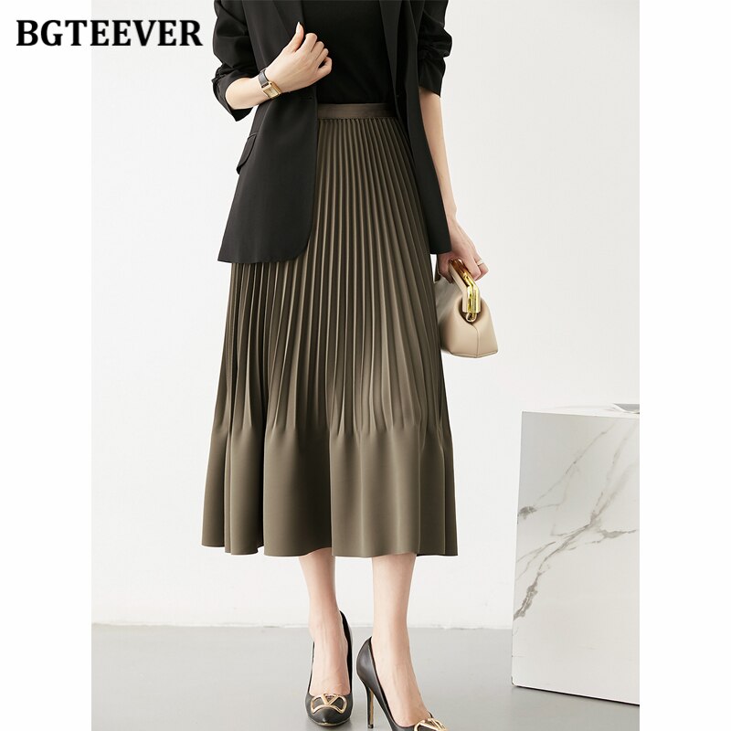 High Waist Pleated Midi Skirt