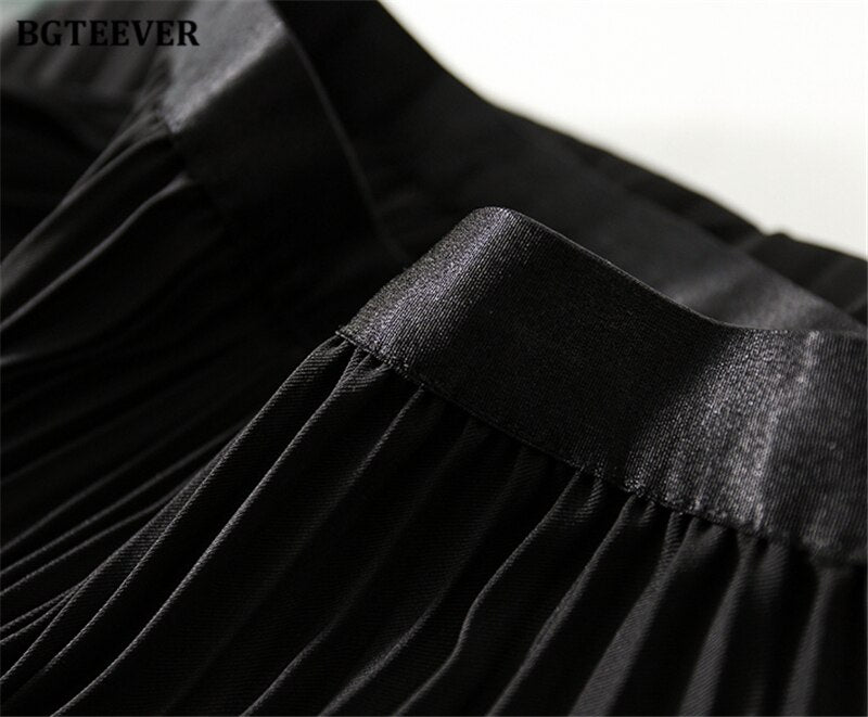 High Waist Pleated Midi Skirt