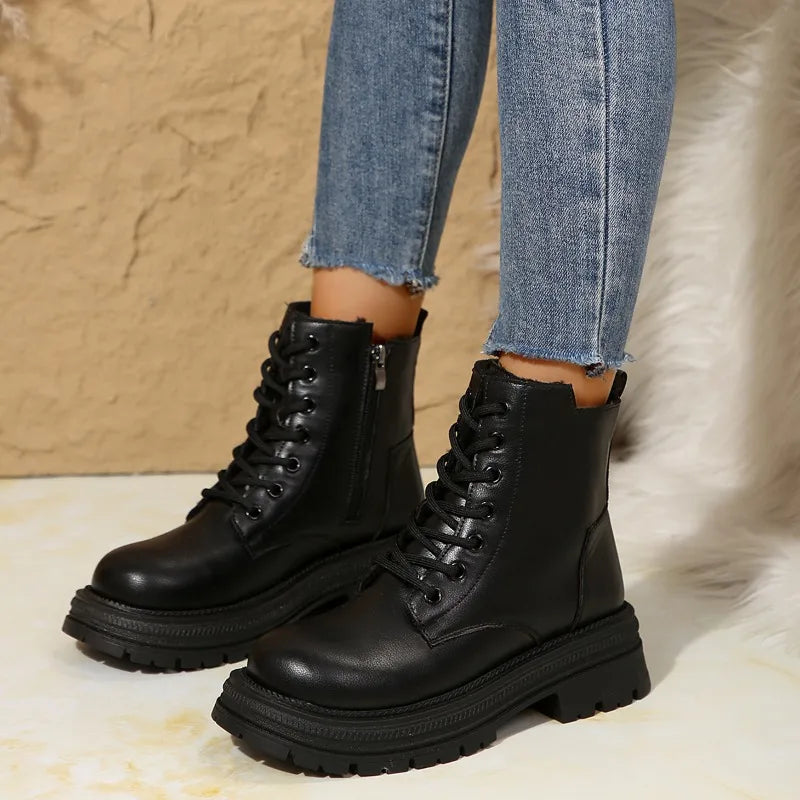 Thick Sole Ankle Combat Boots