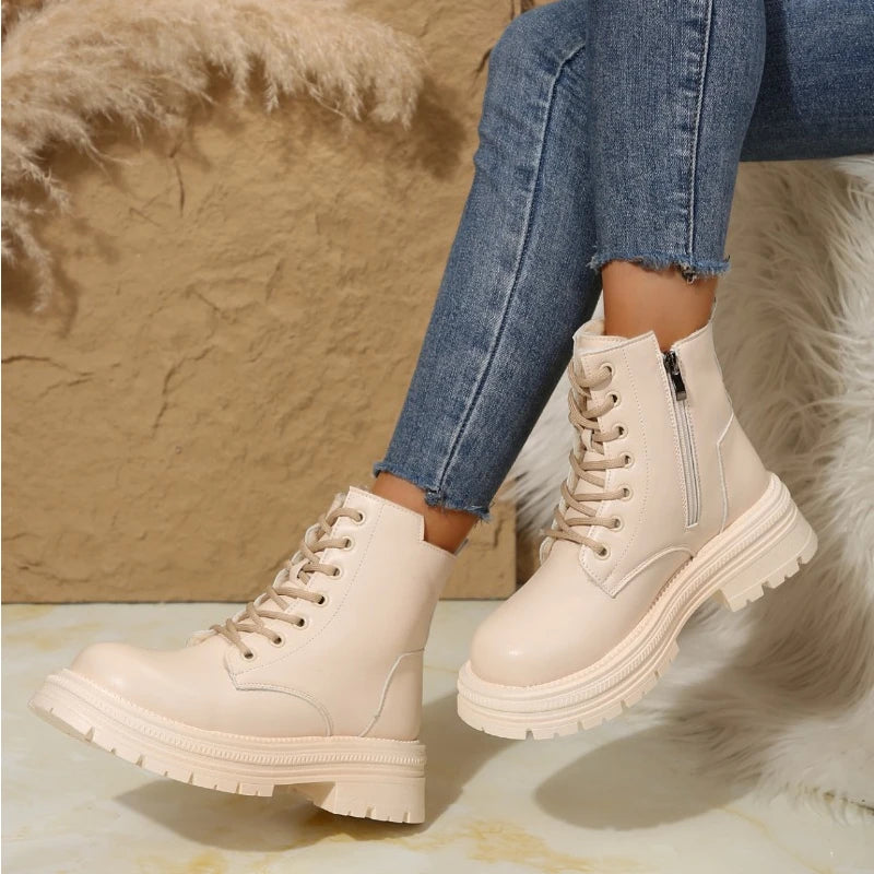 Thick Sole Ankle Combat Boots