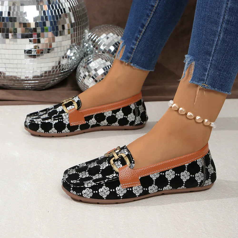 Floral PU Leather Loafers