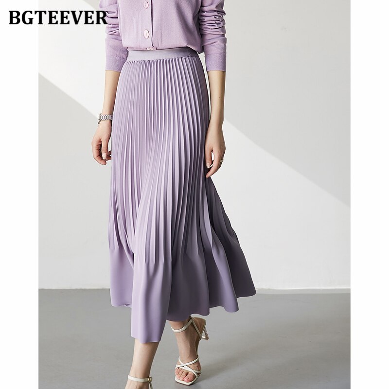 High Waist Pleated Midi Skirt