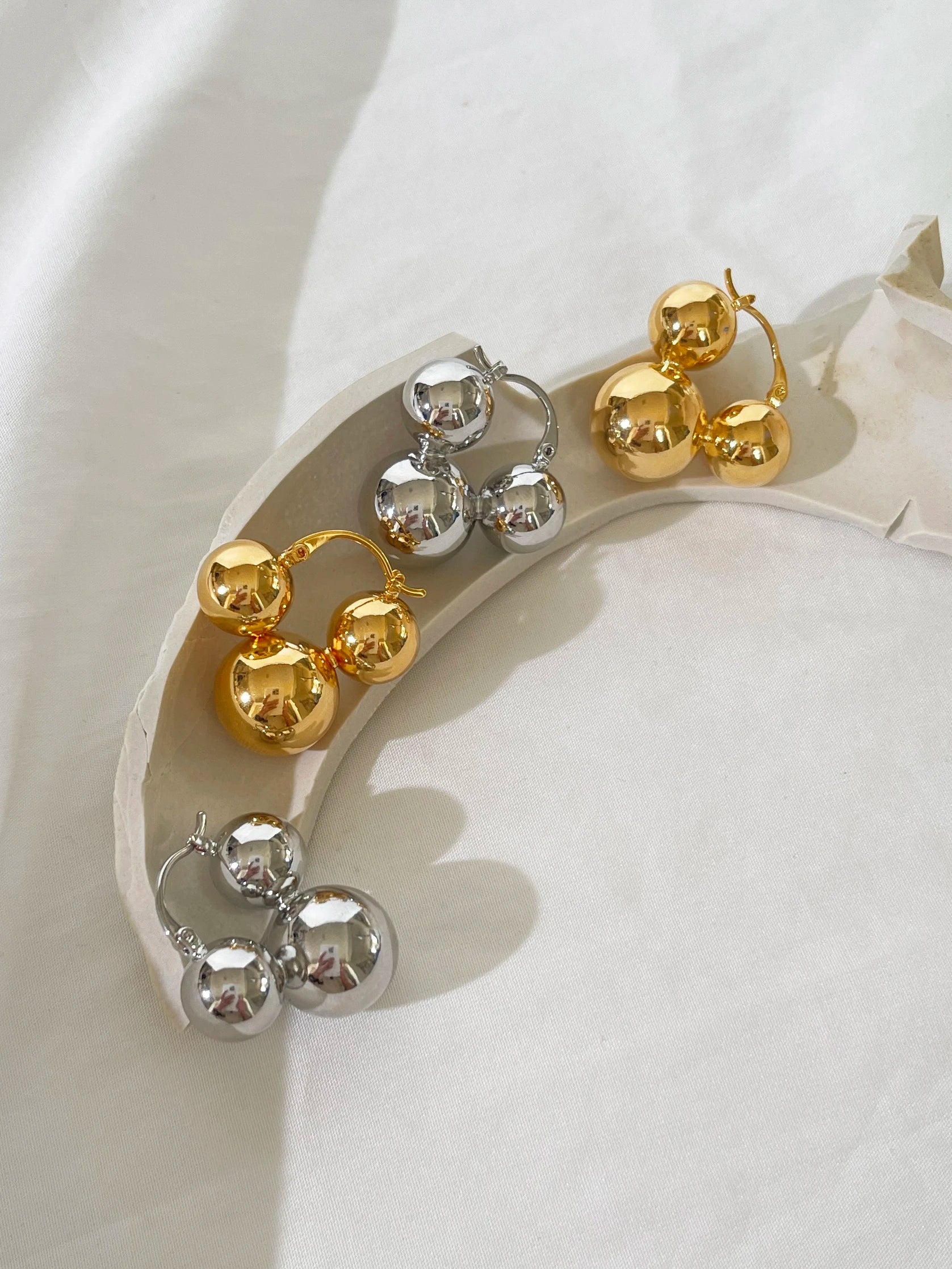 Chunky Triple Ball Hoop Earrings
