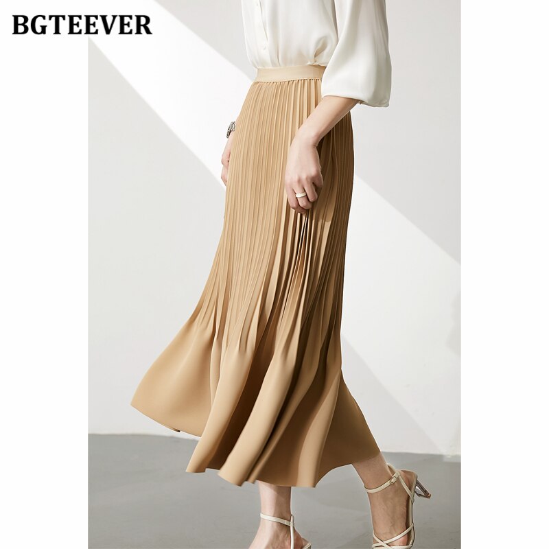 High Waist Pleated Midi Skirt