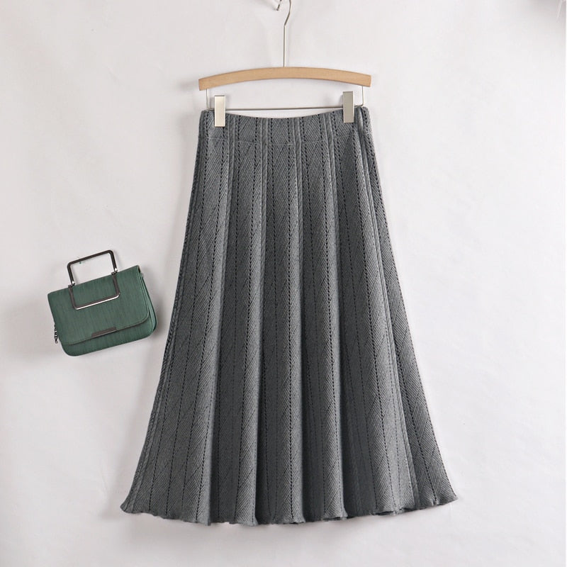 Knitted Pleated A Line Skirt