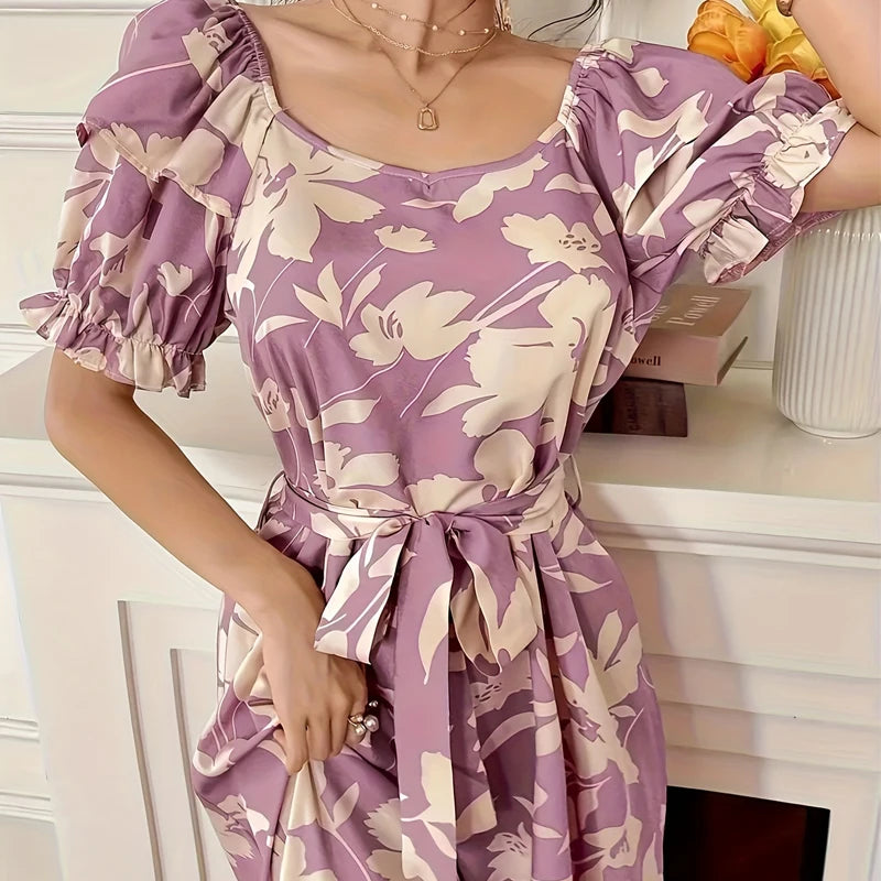 Puff Sleeve Printed Maxi Dress