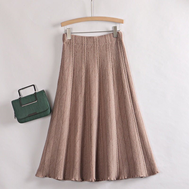 Knitted Pleated A Line Skirt