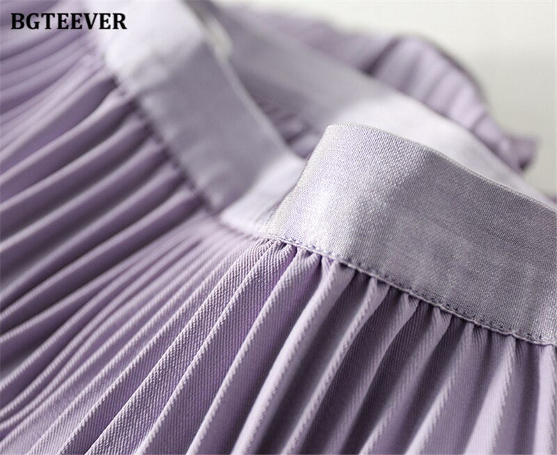 High Waist Pleated Midi Skirt