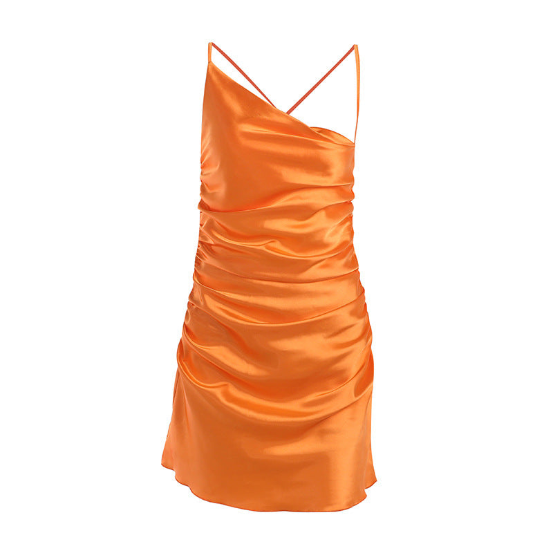 Asymmetric Satin Slip Dress