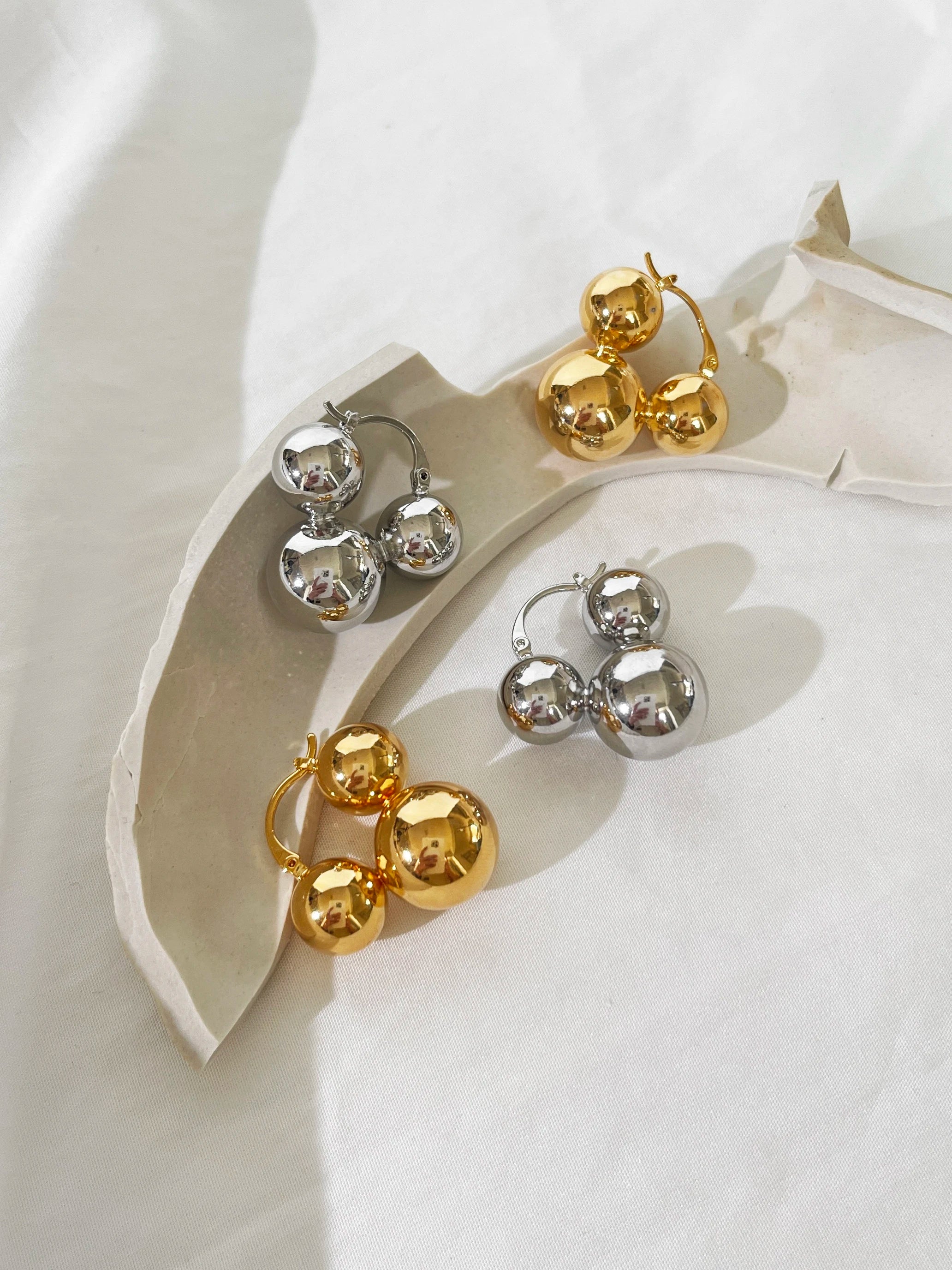 Chunky Triple Ball Hoop Earrings