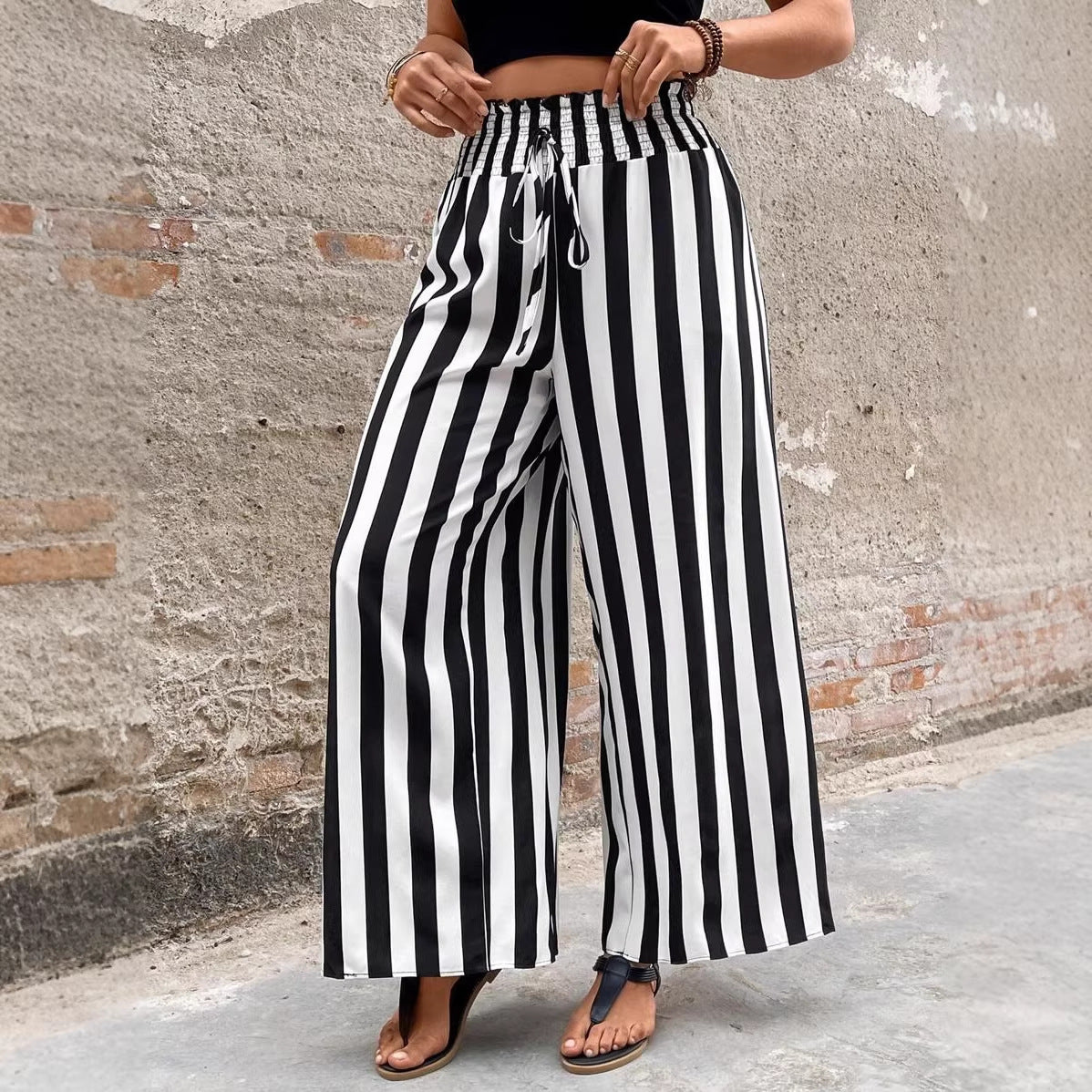 Striped Wide Leg Linen Pants