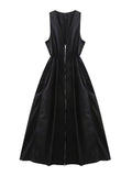 Zipper Poplin Midi Dress