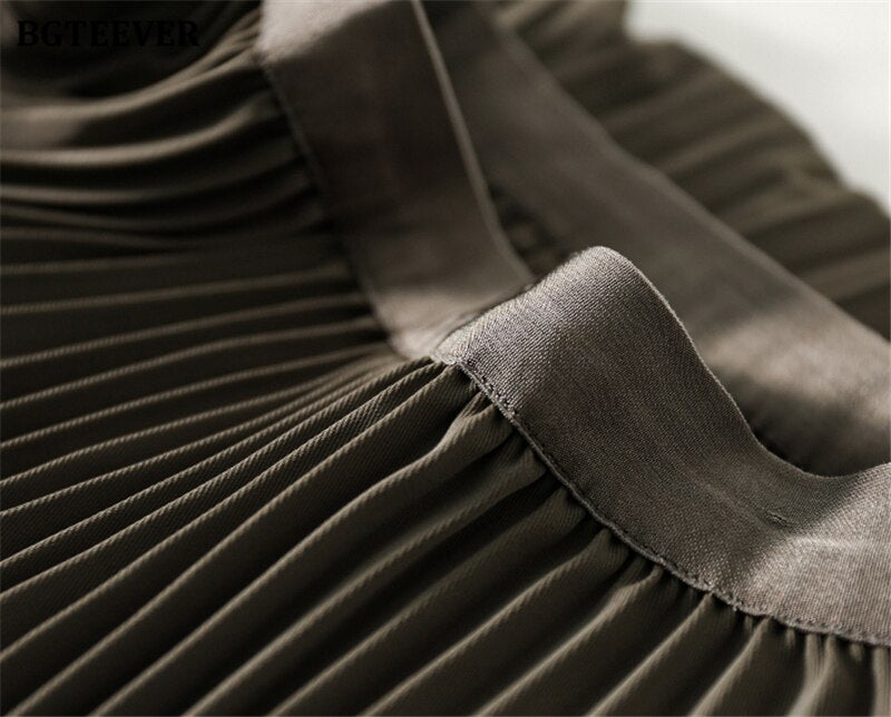 High Waist Pleated Midi Skirt