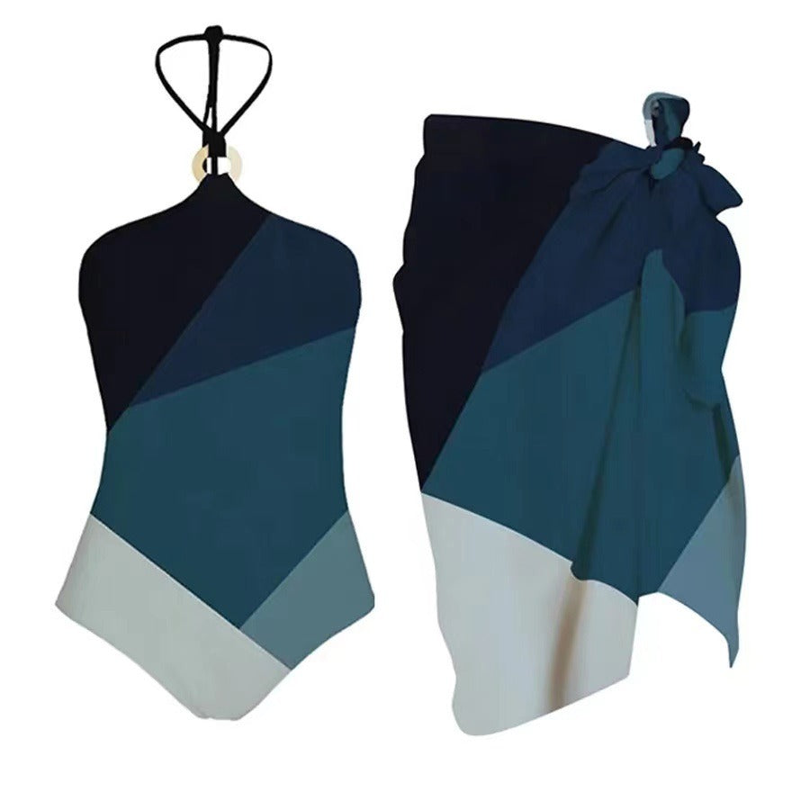 Color Block Halterneck Swimsuit