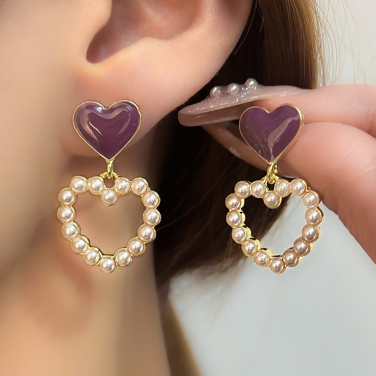 Peach Heart Pearl Earrings