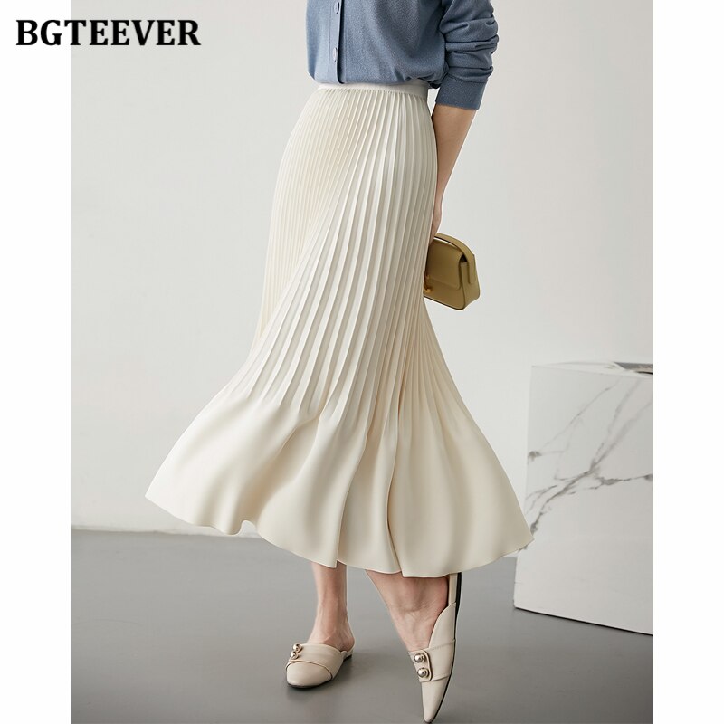 High Waist Pleated Midi Skirt