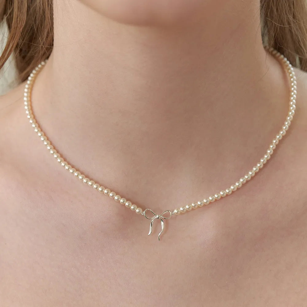 Copper Pearl Bow Necklace
